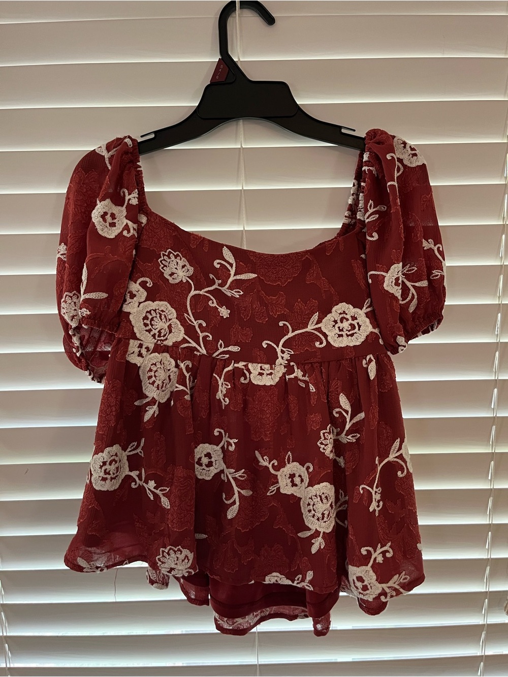Altar'd State Burgundy and White Floral Peplum Top